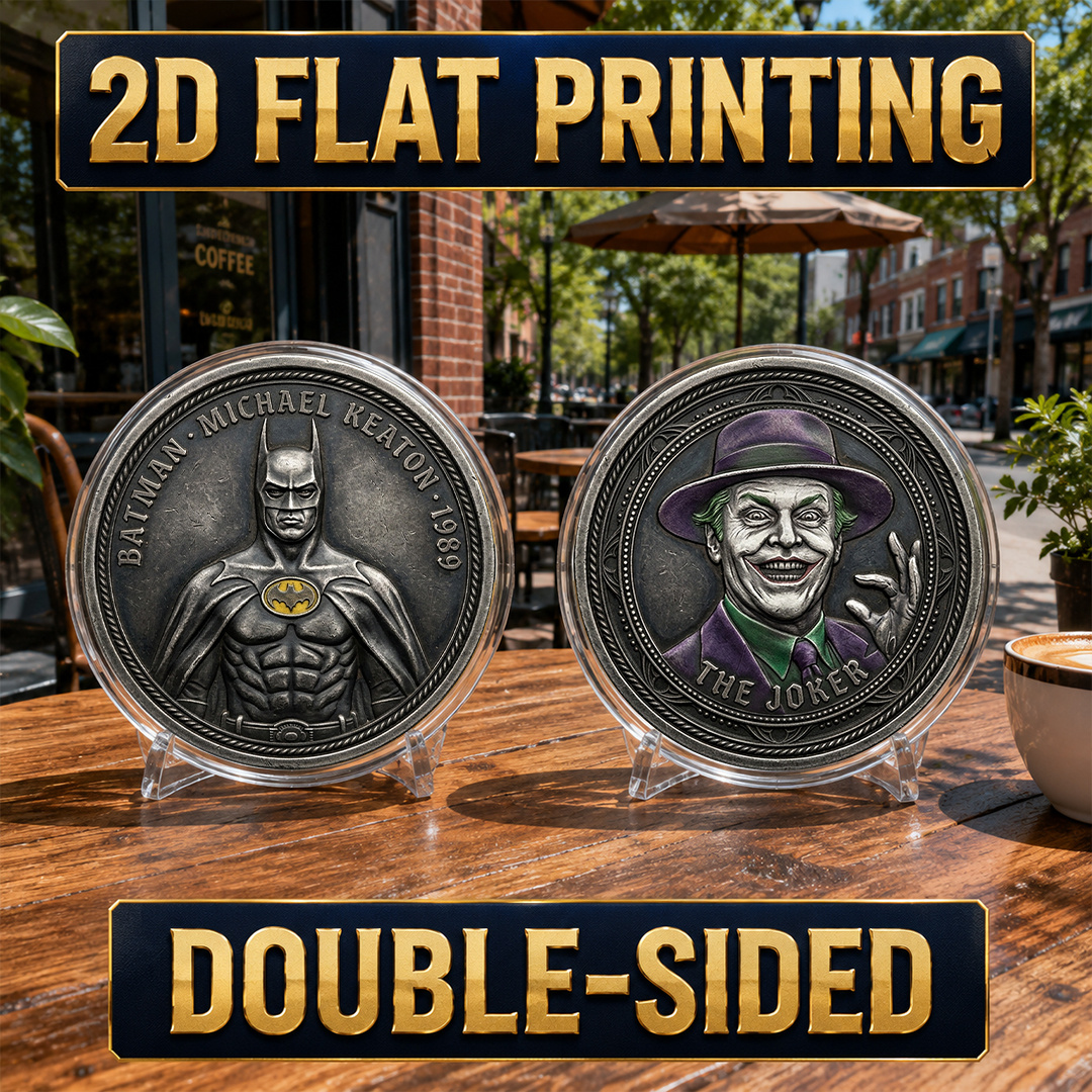 TEMU 1pc, 2d Flat Printing, Double-sided Metal Batman Michael And Joker Commemorative Coin, 1989 Challenge Coin, Protective Case, Pocket Coin Novelty