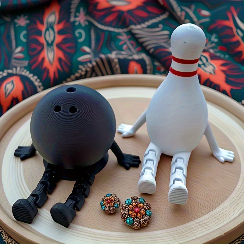 TEMU 1 Set Of 2 Bowling Includes 1 Black Bowling Ball And Bowling Pin, With 3d Printed Decorations