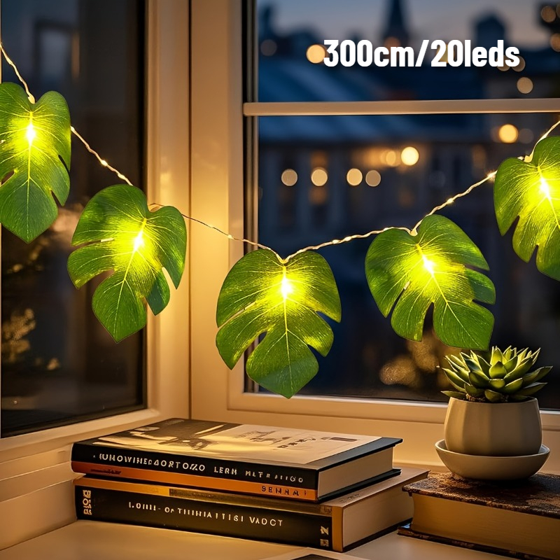 E-shop 300 cm/9,84 ft Lichterkette – Monstera-Blatt-Design, batteriebetrieben (Batterien nicht enthalten). Geeignet für Innen-/Außendekoration,