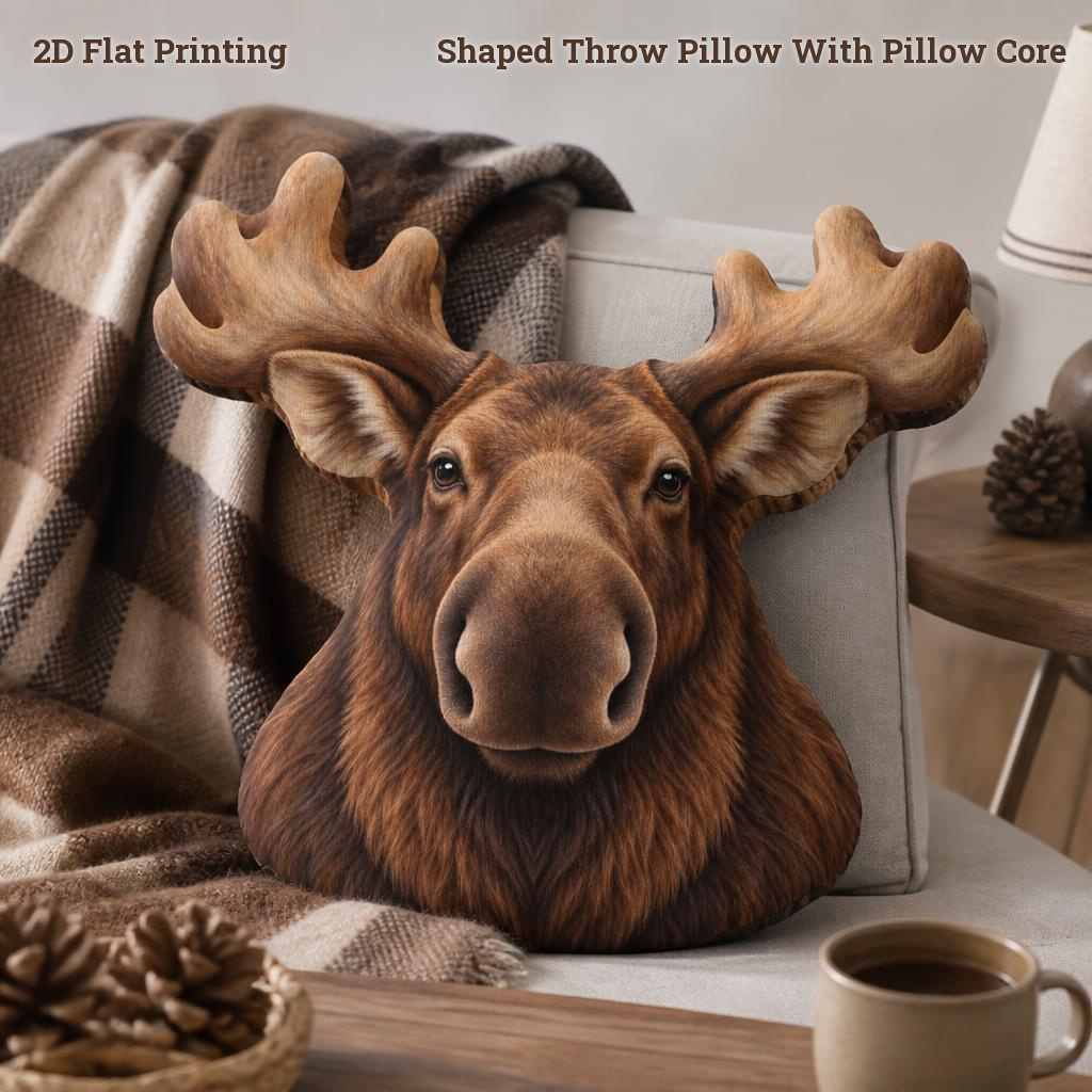 TEMU Coussin décoratif rustique tête de avec de larges , style réaliste forêt pour une cabane confortable, canapé, d'hiver, décoration de salon de