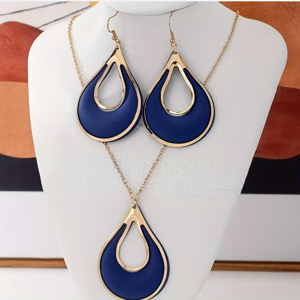 TEMU A Set Of 2 And Stylish Earrings And Necklace Designed In Of Hollow Water , Ideal For Favor Trendy And Innovative Jewelry