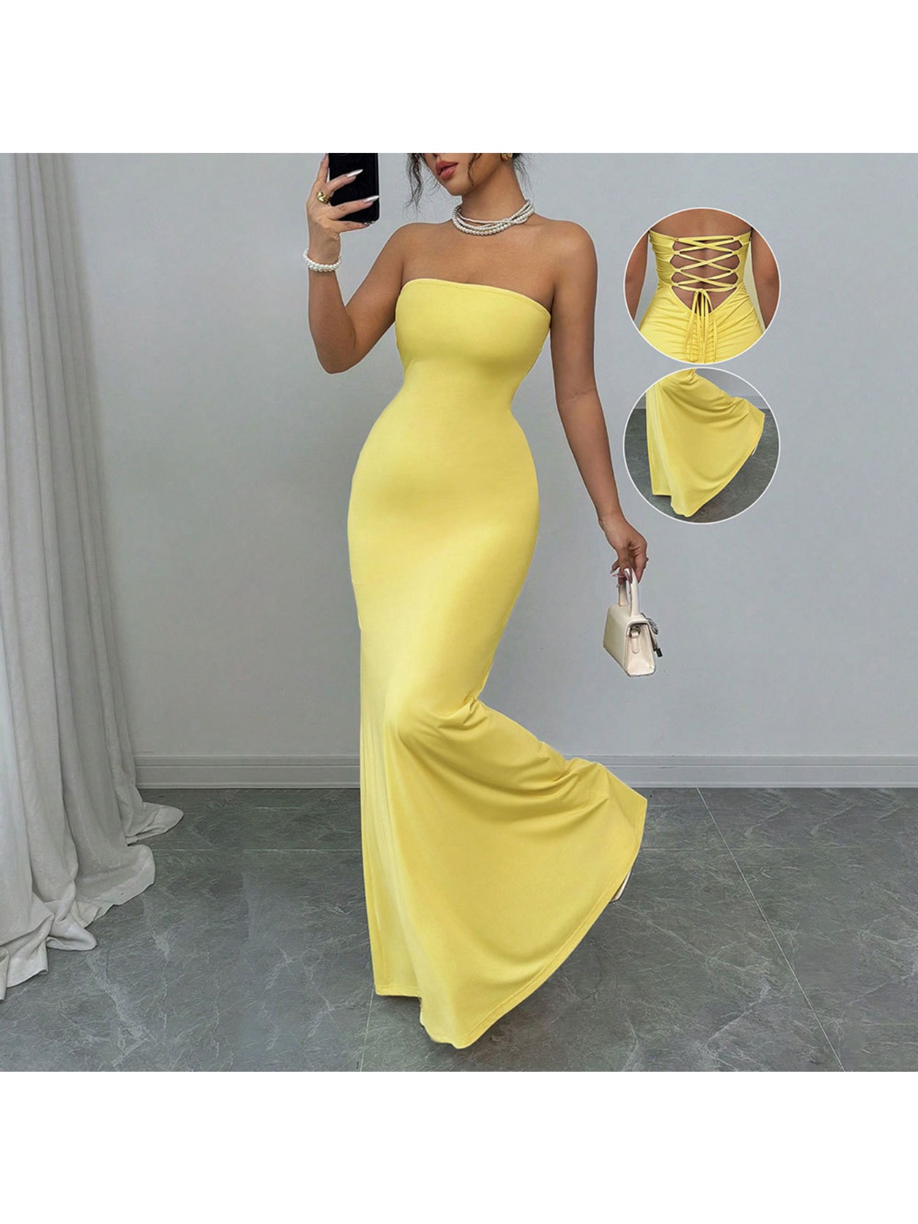 yellow long dress sold on Temu United States