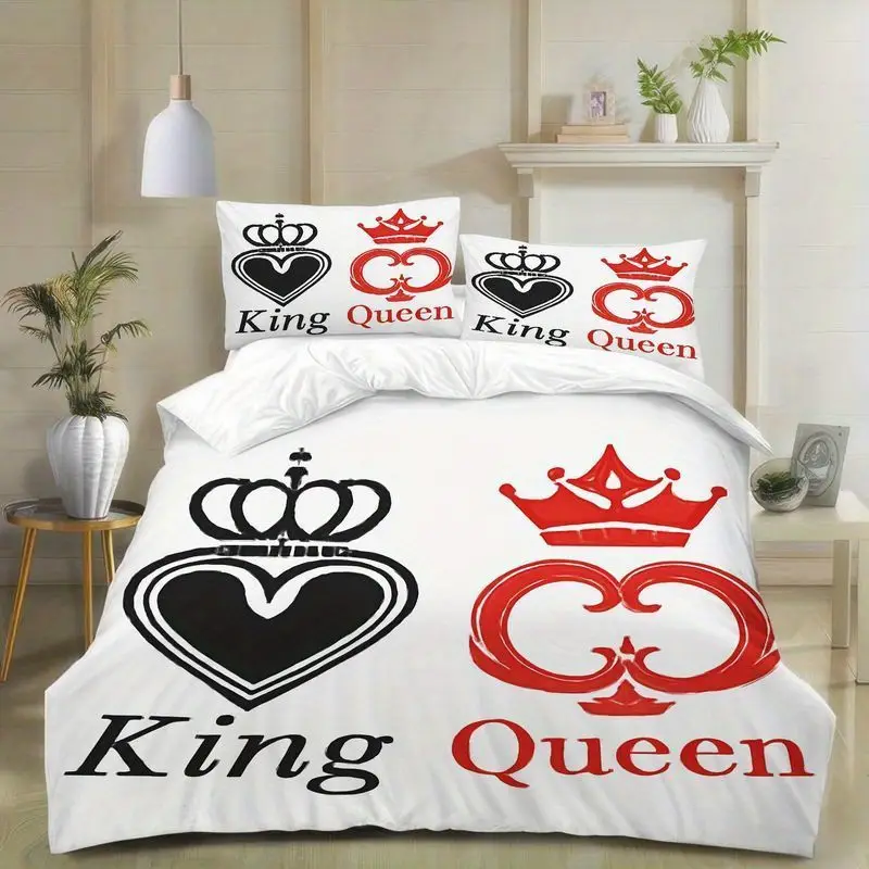 3pcs king queen couple bedding set white black pattern duvet cover pillowcase romantic wedding anniversary gift soft microfiber sheet bedroom decoration 1 duvet cover 2 pillowcases Product details 4