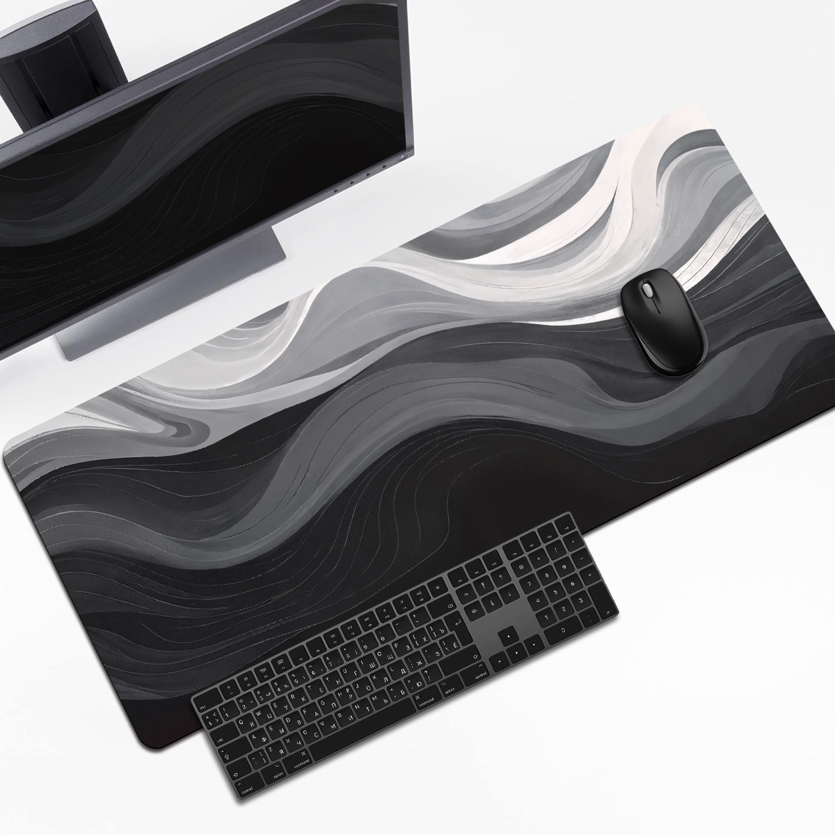1pc extended gaming mouse pad and pc desktop keyboard pad black white and gray striped stream of   pattern laptop protector study desk mat durable non slip base high definition printing multiple sizes   xl xxl Product details 6