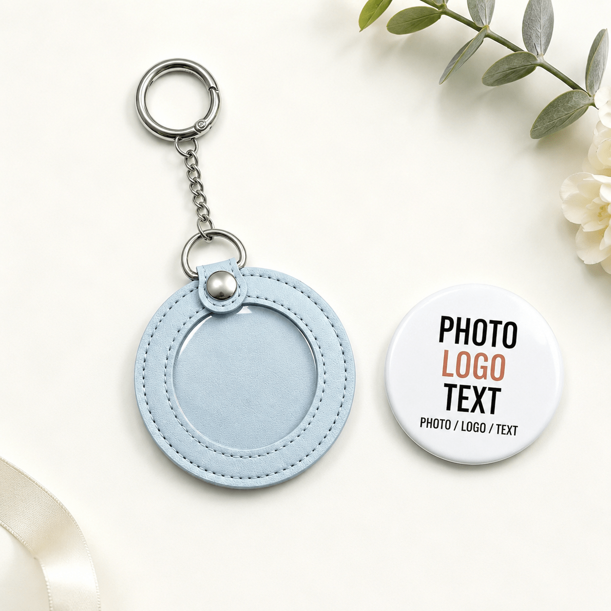 TEMU 2d Customized Metal Badge And Sky Blue Round Badge Cover, 1pc Badge And 1pc Storage Cover, Customizable Badges With Text, Logo, Pictures, For