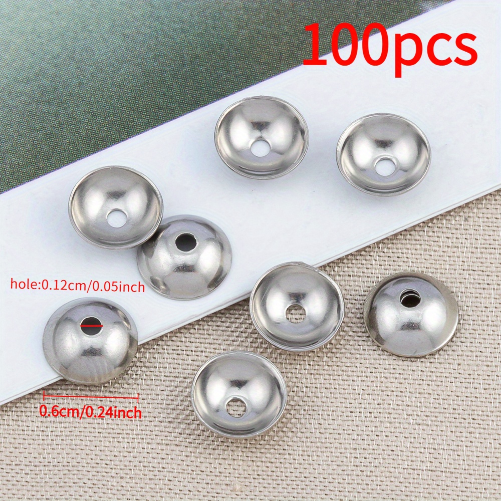 Image of 100pcs Stainless Steel Silvery Round Bowl-shaped Bead Cups Bead Caps For Beading Necklace Bracelet Additions