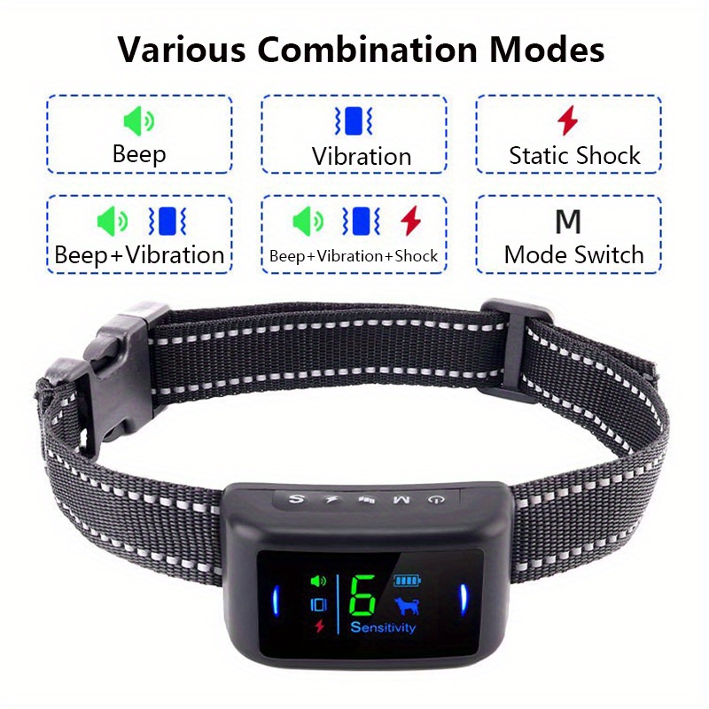 1 Dog Bark Collar with Warning/Shock Mode, 7 Adjustable   Levels, Rechargeable Battery, Large Capacity, Suitable for Small, Medium & Large Dogs
