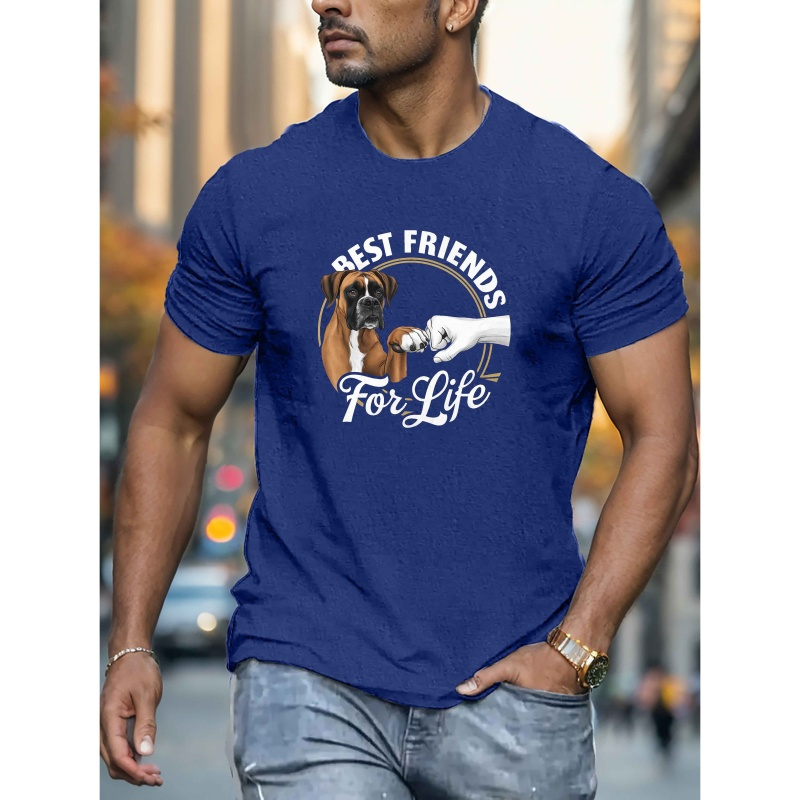 

T-shirt à imprimé de chien pour homme, col rond décontracté, manches courtes, tissu tricoté 100% polyester, légèrement extensible, coupe régulière, vêtements d'été