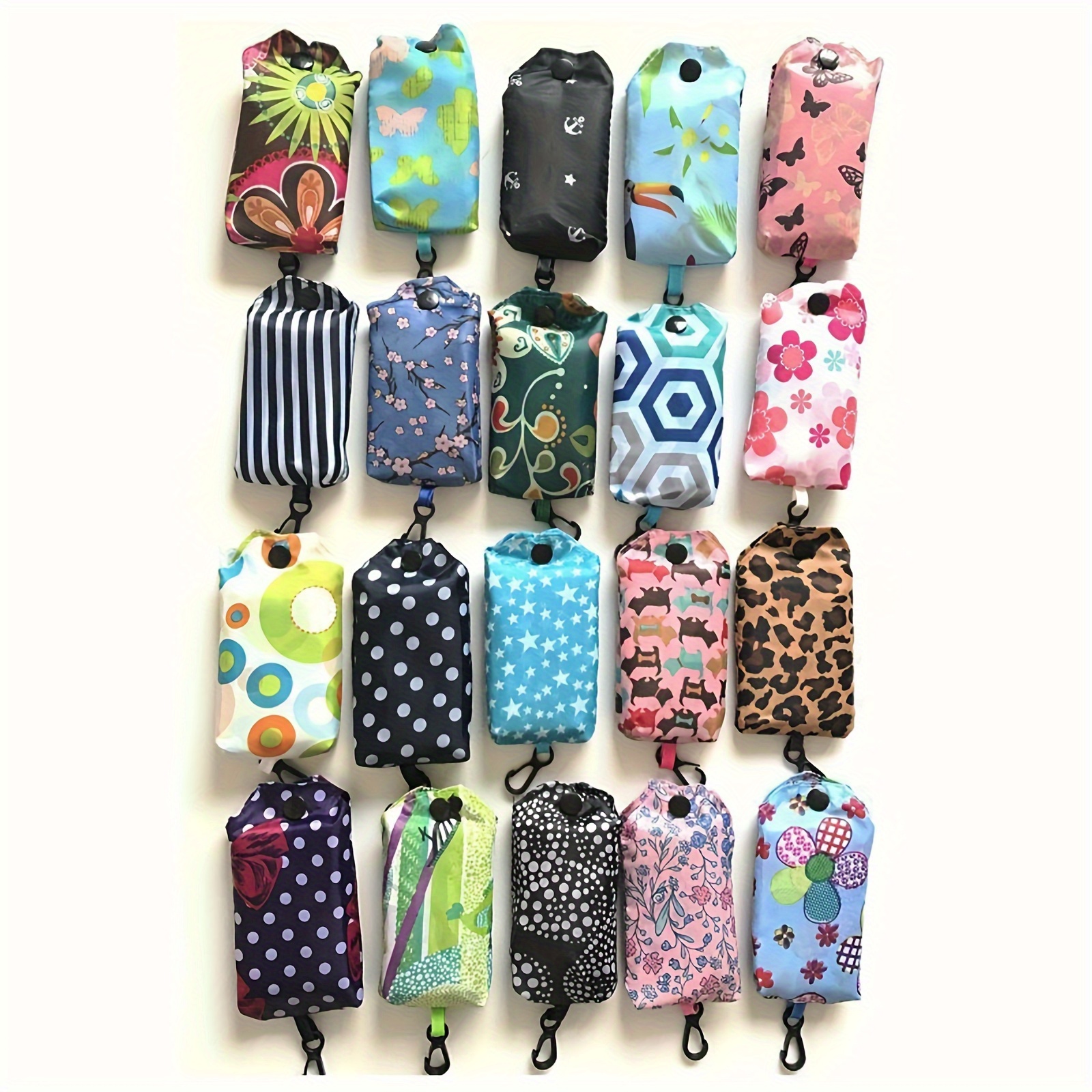 TEMU 8pcs Foldable Reusable Shopping Bags, Tote Bags, Grocery Bags With Hook, Travel Recycle Shopping Bags In Pocket, Waterproof And Machine Washable