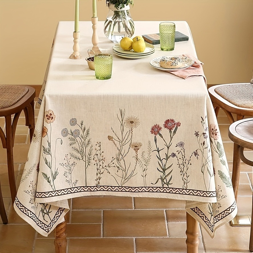 TEMU 1pc Floral Tablecloth, Suitable For Rectangular Dining Tables, With Colorful Floral Patterns, Thanksgiving Kitchen Decoration, Parties And