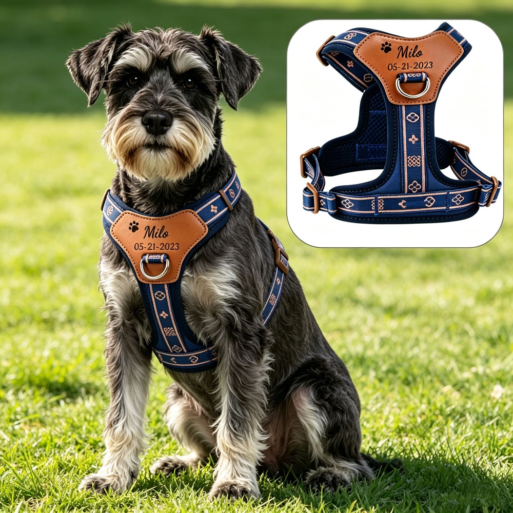 TEMU Personalized Pet Harness, Protective Comfortable Breathable Adjustable Dog Walking Tool, Small And Large Dogs Universal Custom Name, Trendy