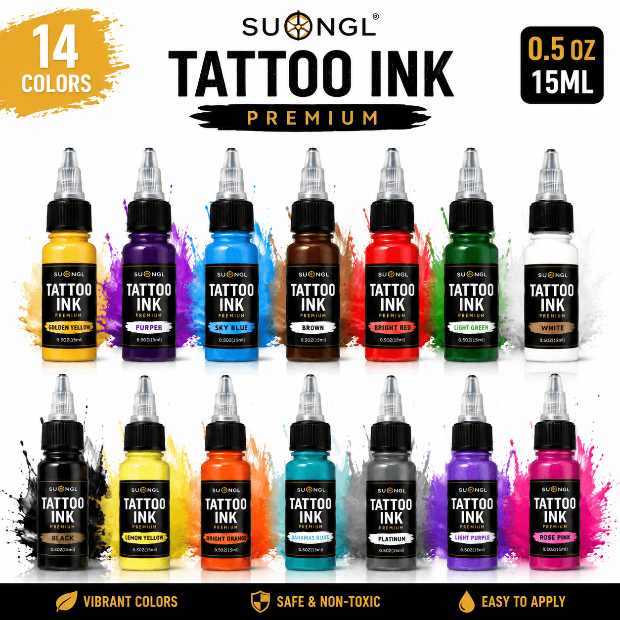 TEMU Tattoo Ink, 14 Colors, 15ml, With Box, Body Painting Set, Pigments, Semi-permanent Cosmetics, High Quality, New Product.