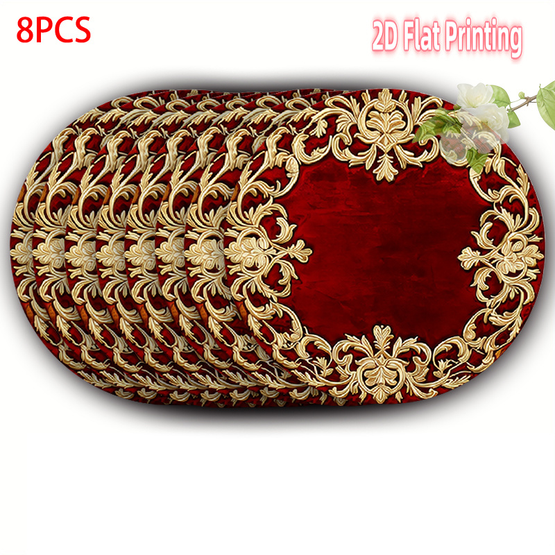 TEMU Tovaglietta 2D piatta da 4/6/8 pezzi con cornice in e oro, 15x15 pollici (38x38 cm), realizzata in fibre di poliestere, versatile per pi羅 scene,