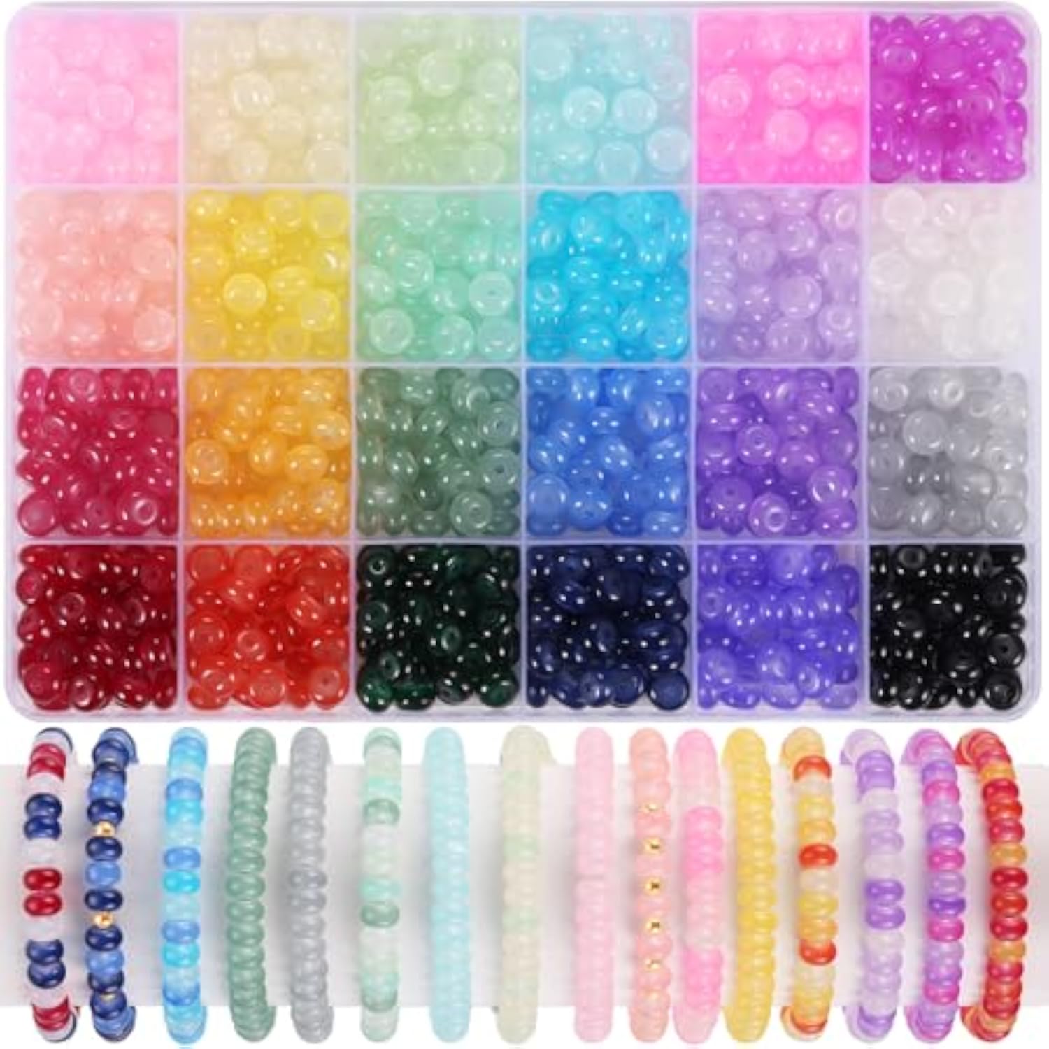 TEMU 720 perles de verre abaque 24 couleurs pour la fabrication de bracelets et de , perles entretoises rondelles avec perles sphériques pour