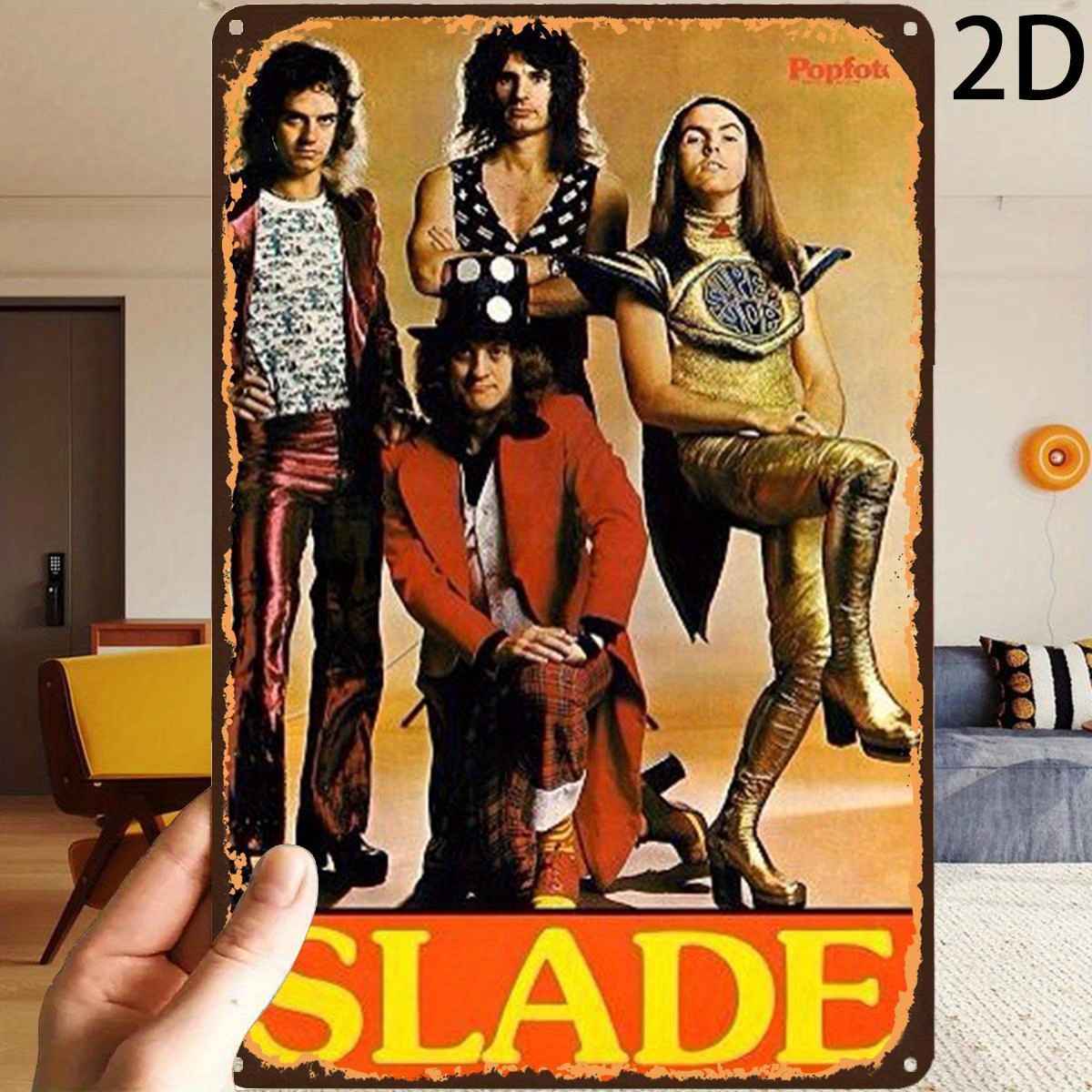 TEMU 2d Flat, 1pc Slade Band Metal Sign - Classic Rock Legend Music Poster With Pre-drilled Holes, Vintage Design For Indoor/ Outdoor Decor, Garden,