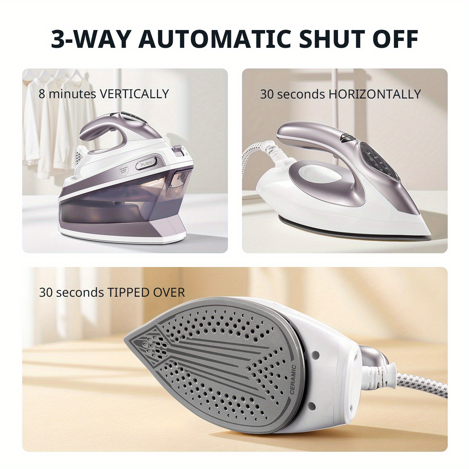 Stoomstation Strijkijzer met 5.5 Bar Druk, 1.5L Watertank, Keramische Zoolplaat, Anti-Kalkfunctie, Verticaal Stomen, Drie Temperatuurinstellingen, Snoeropslag en 2400W Vermogen. Verkrijgbaar in Lichtpaars