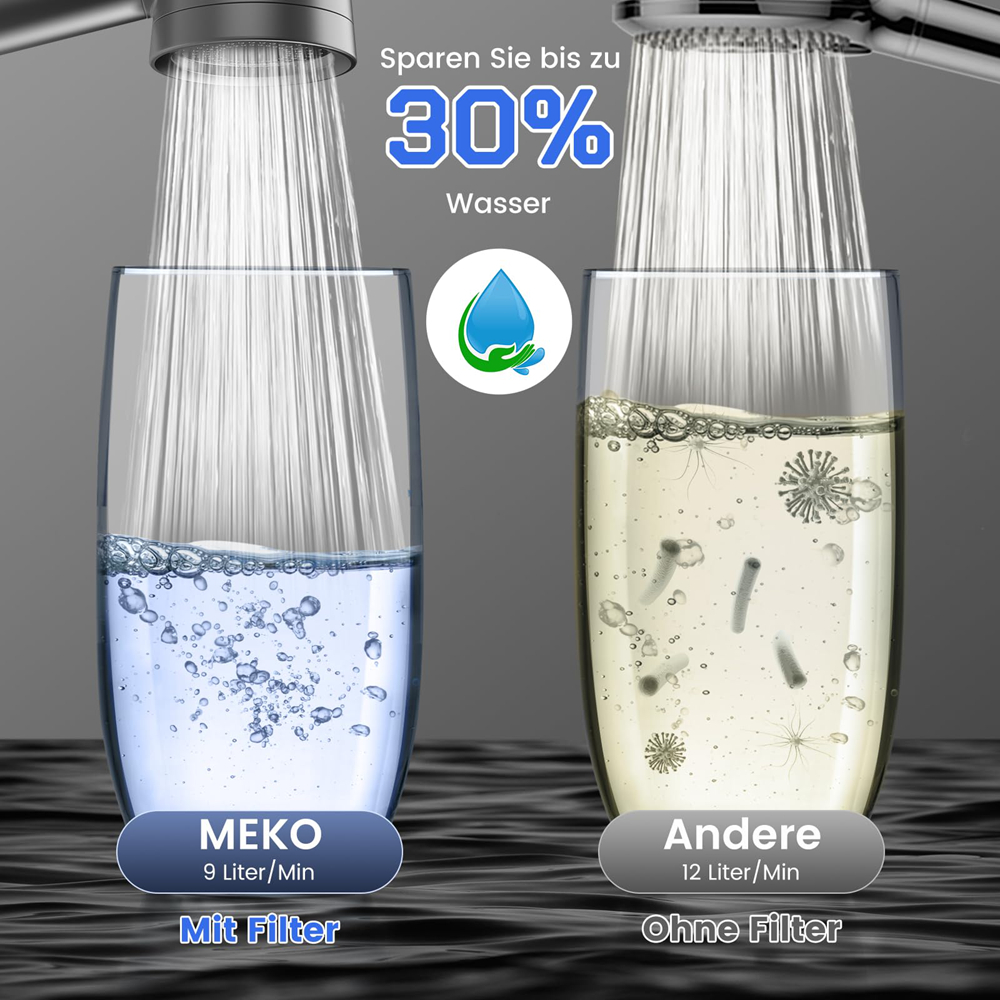 Wall-Mounted Shower Head with Filter and 3-Spray Modes