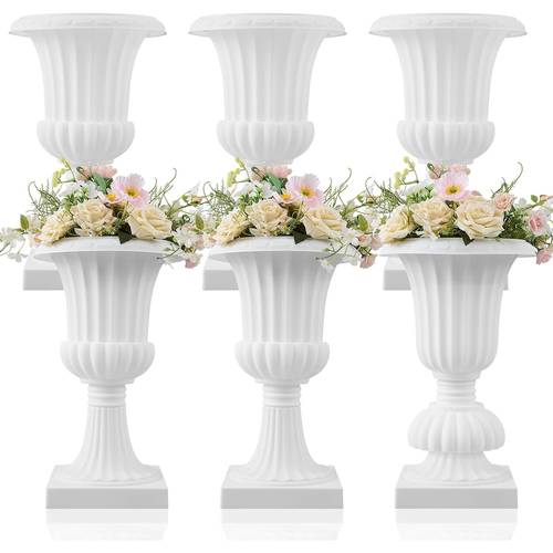 item picture 6pcs flower pots and 6pcs connectors and 6pcs bases large plastic flower pots white plant stands with bases suitable for weddings parties events home stage garden balcony decoration gardening gift home decor