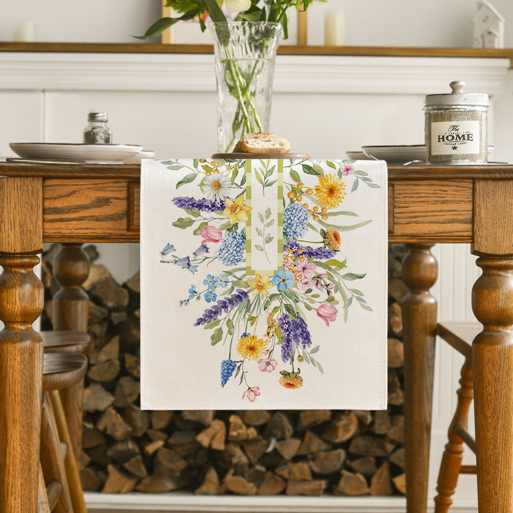 

Lavender & Wildflowers Table Runner - 13x72 Inch, 100% Polyester, Woven For Spring/summer Dining Decor, Home & Parties, Sm:)e