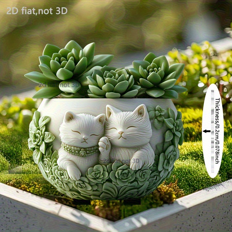 TEMU Plaque de Jardin en Pot pour Plantes Extérieures 2D Plate, 1pc - Statue Bonsaï Chat pour Parterres et Jardins, Décoration Idéale pour Patio et