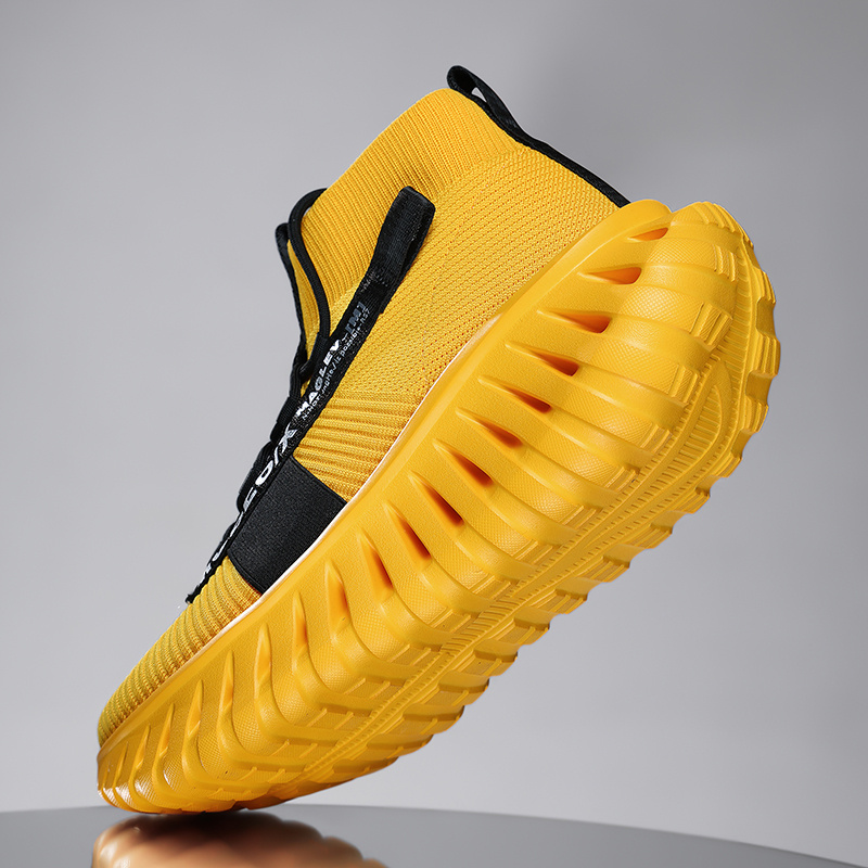 Men'S Knitted Sneakers High Top Lace-Up Breathable Mesh Socks Shoes Men'S Outdoor Lightweight Running Shoes