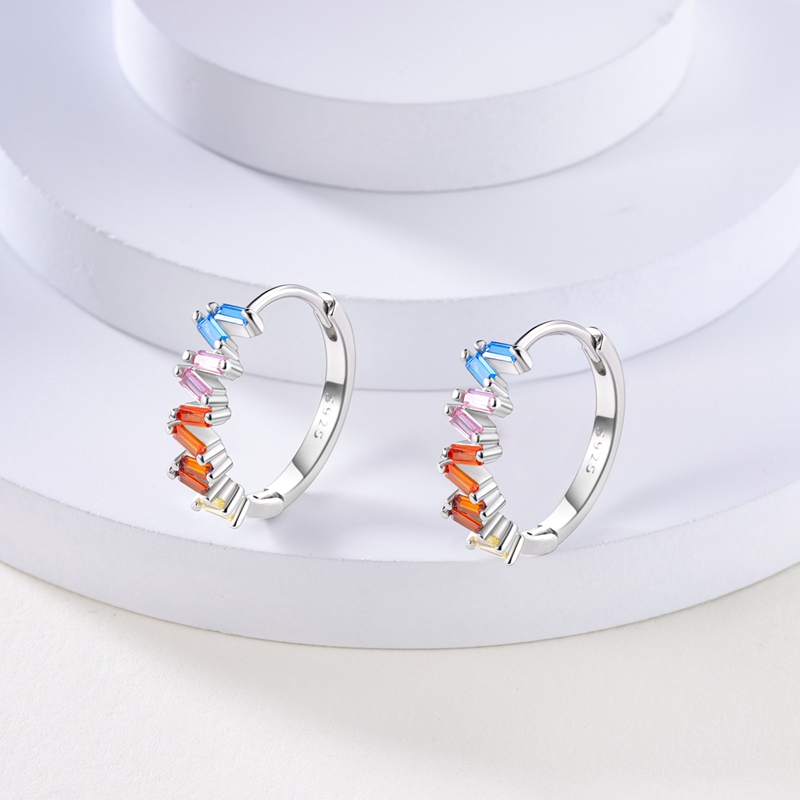 Elegant 925 Silver Iridescent T-Shaped Square Earrings