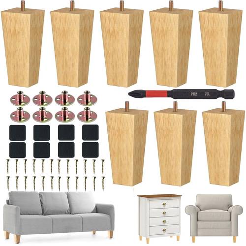 4 8 pack solid wood furniture legs 6 inch square century modern feet for sofa bed dresser cabinet hardware