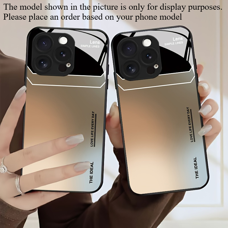 for iPhone 11 12 13 14 15 16 Plus Pro ProMax Tempered glass+silicone phone case, simple style