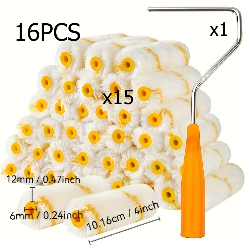 TEMU Set da 16 mini rulli per pittura, con coperture a rullo in microfibra ultrafine da 4 pollici, un in metallo e un'impugnatura ergonomica . Set