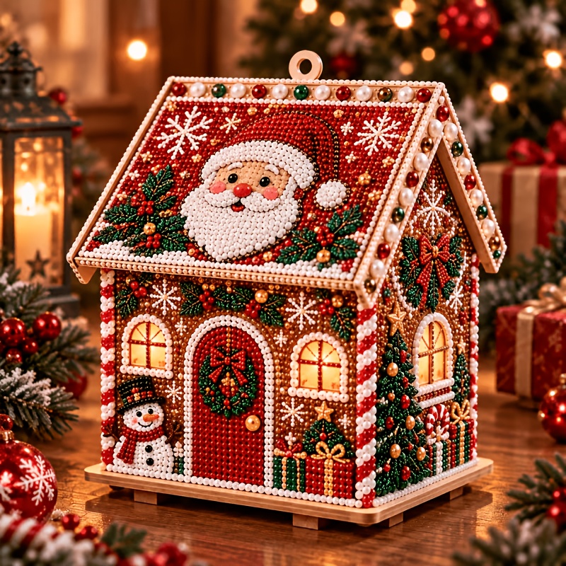 TEMU Halloween 3d Wooden Christmas Cabin Kit, Suitable For Adults, Pearl Decoration, Diamond Painting, Holiday Decoration, 3d Design, Adult Craft Kit