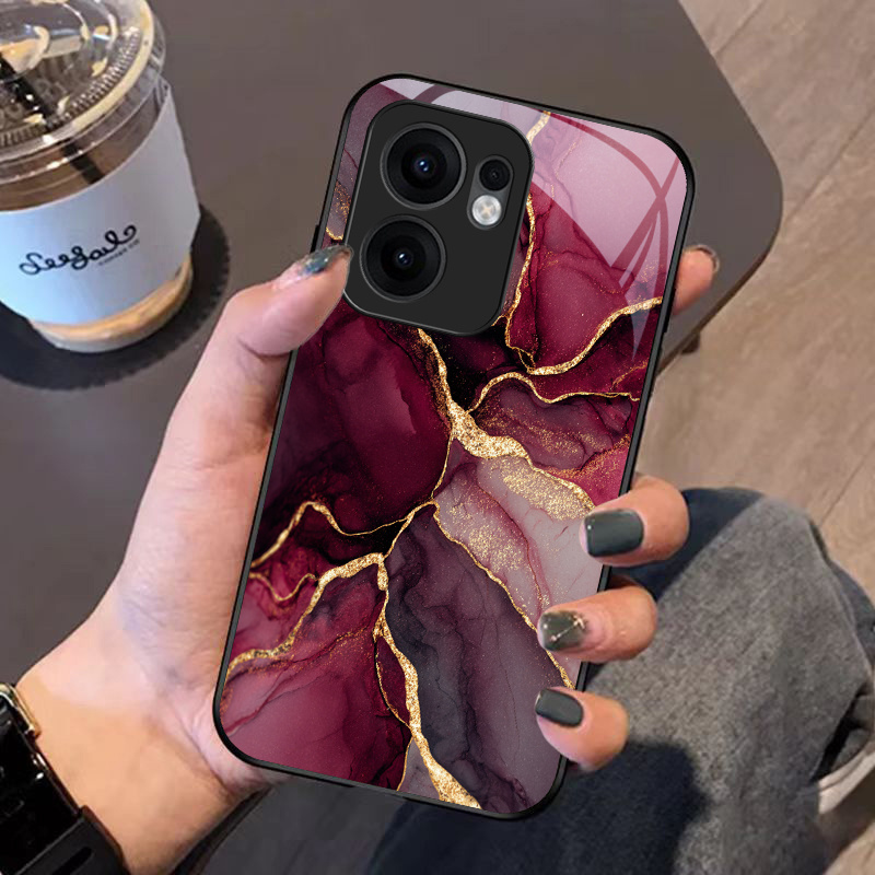 TEMU Phone Case: Luxury Art Wine Red Marble Pattern Phone Case Suitable For Oppo Reno 14/13/12/11/10/pro+/pro/f,8/7/6/5/4/pro/pro+/z/.acrylic Hard