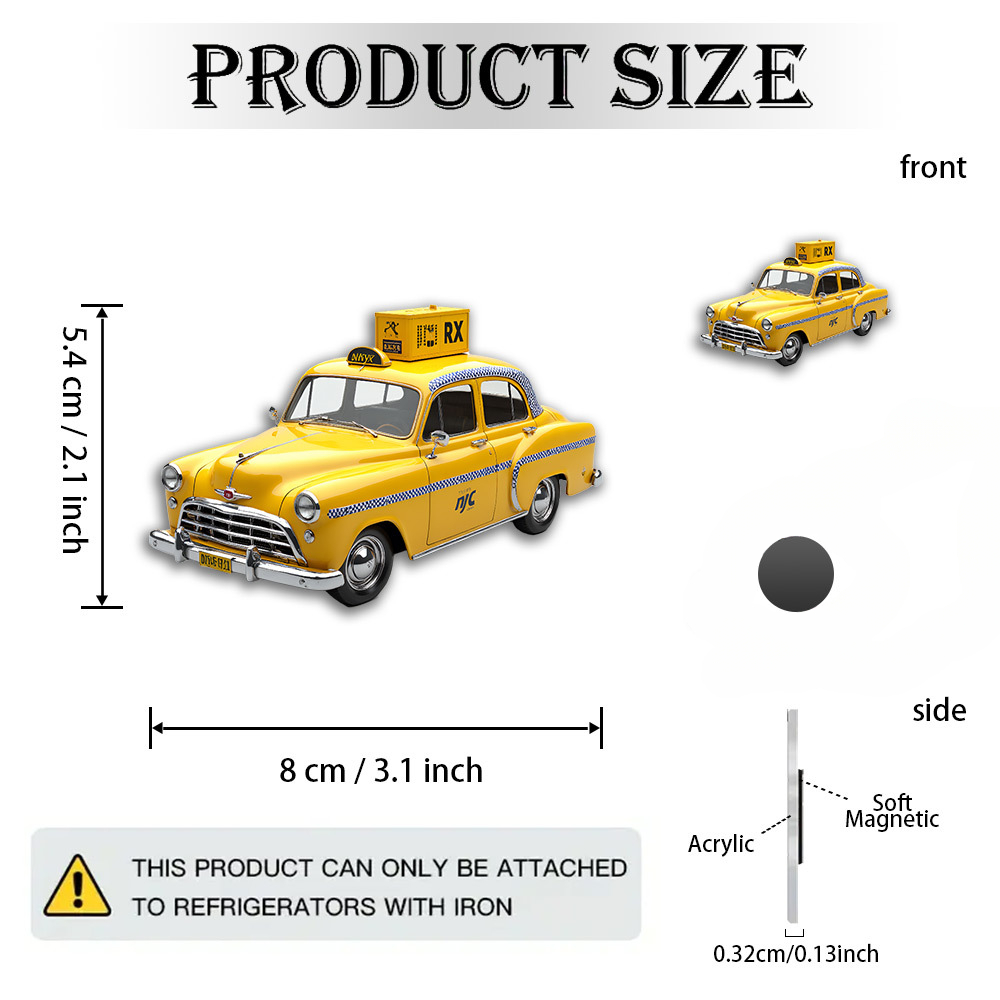TEMU 1pc Taxi Magnet - Vintage With Checkered Hood And Rx Roof Box, Acrylic Collectible Fridge Magnet, Suitable For Souvenirs, Taxi Enthusiasts, And