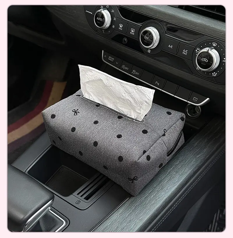 luxury elegant polka dot car tissue holder with bowknot universal fit backseat and polyester fiber ideal for armrest sun visor and console storage car accessories Product details 5