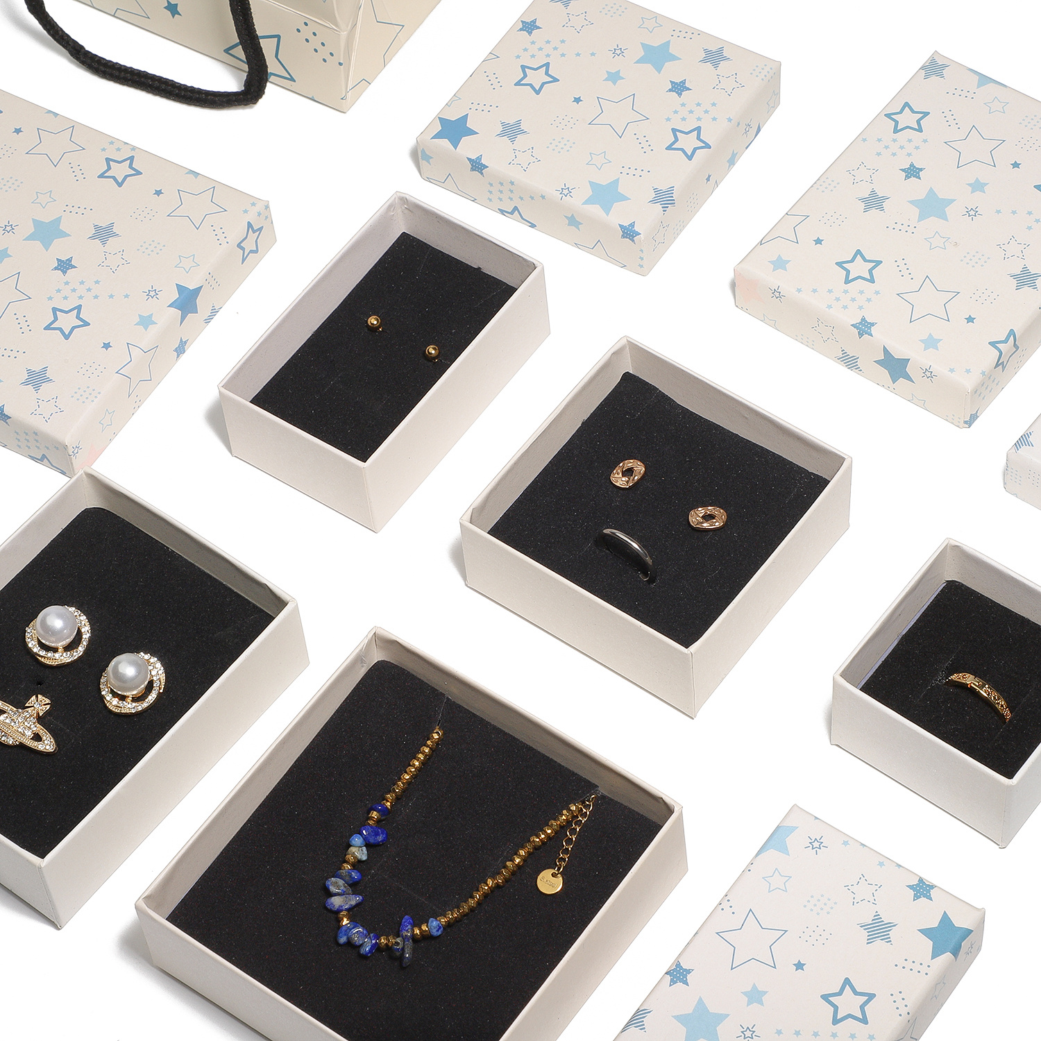 White Star Series Gift Box and Paper Bag Set, Jewelry Packaging