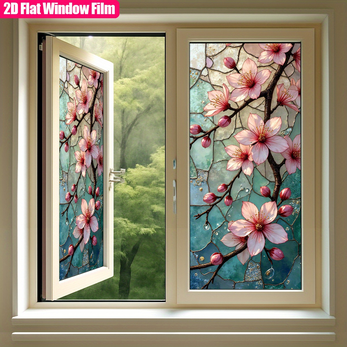 TEMU 1pc Drihanco 2d Flat Window Film - Cherry Stained , Frosted Pvc Privacy Sticker For Home Decor, Bathroom, Kitchen, Office, Non-adhesive Sticker