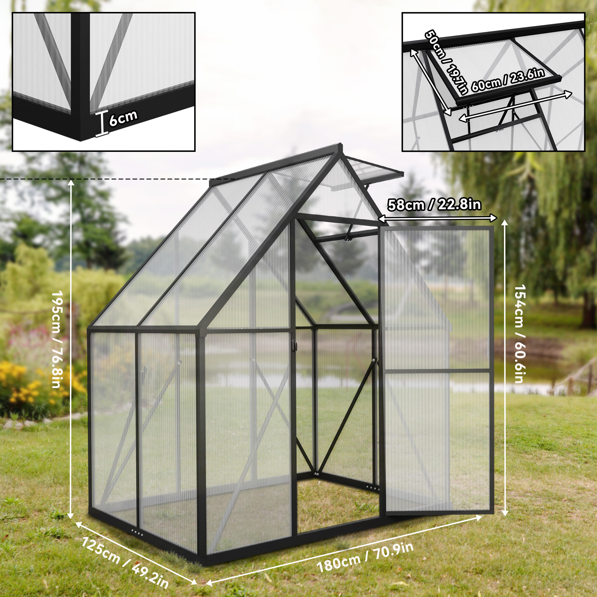 TEMU Serre in Alluminio 125x180x195cm con Porta e Finestra di Ventilazione - Casa per Piante Multifunzione a Telaio per Giardinaggio , Coltivazione