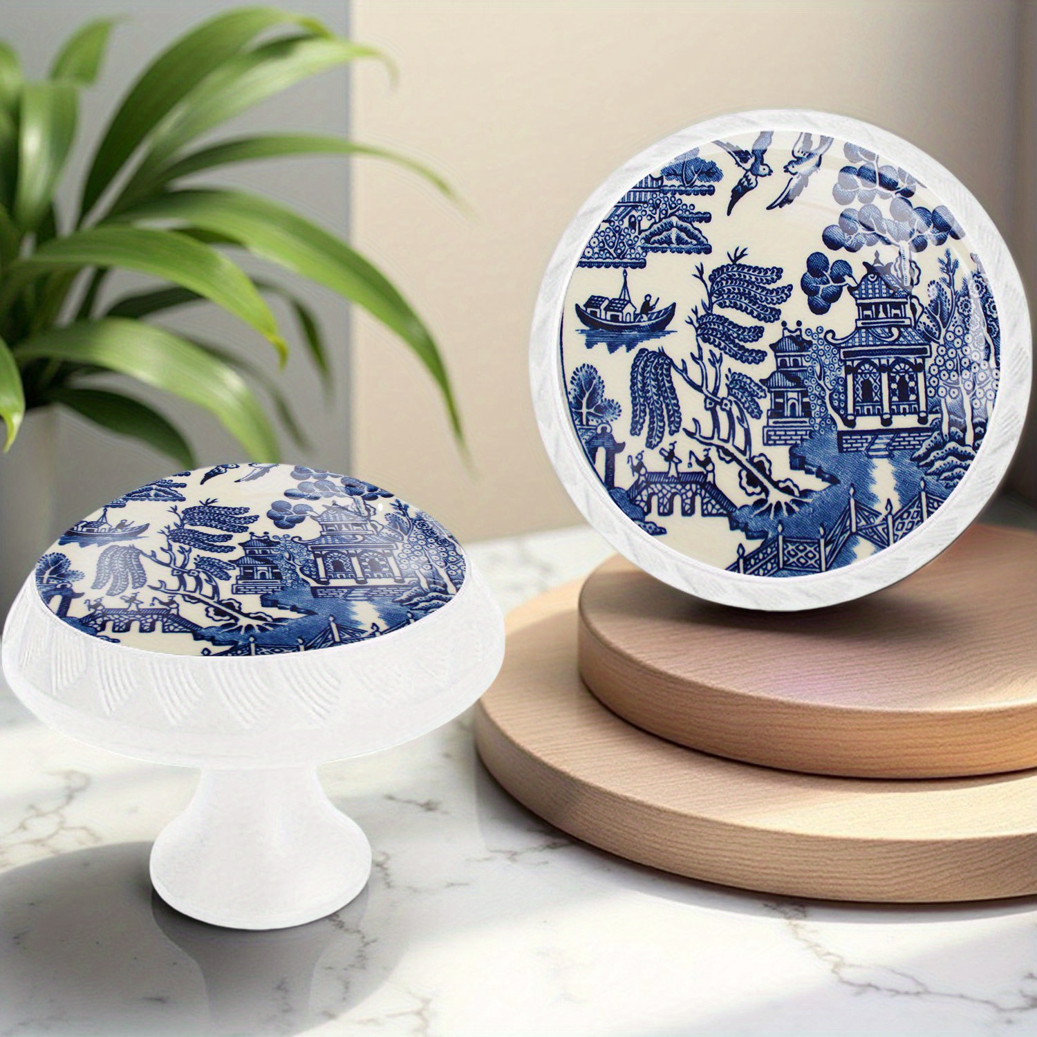 TEMU 6 Pack Chinese Pattern Print Round Drawer Pulls Abs Base With , Effortless Installation, Sturdy For Bathroom Cabinet Door Knobs, Bookcase
