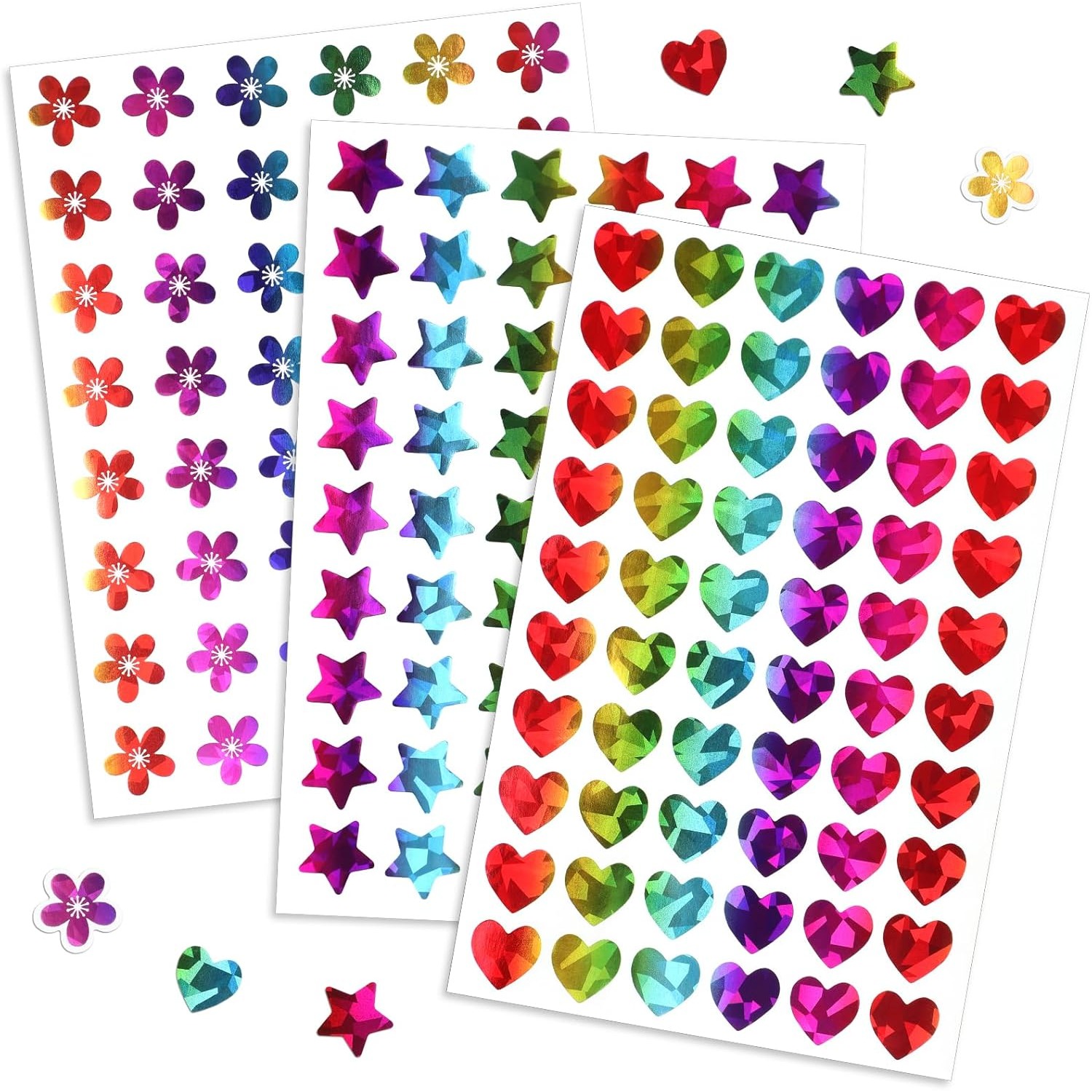 E-shop 810 Stück Holografische Belohnungsaufkleber: Glänzende kleine Sterne, Blumen und Herzen (0,6") für Schule, Familie, Schüler und Lehrerbedarf,