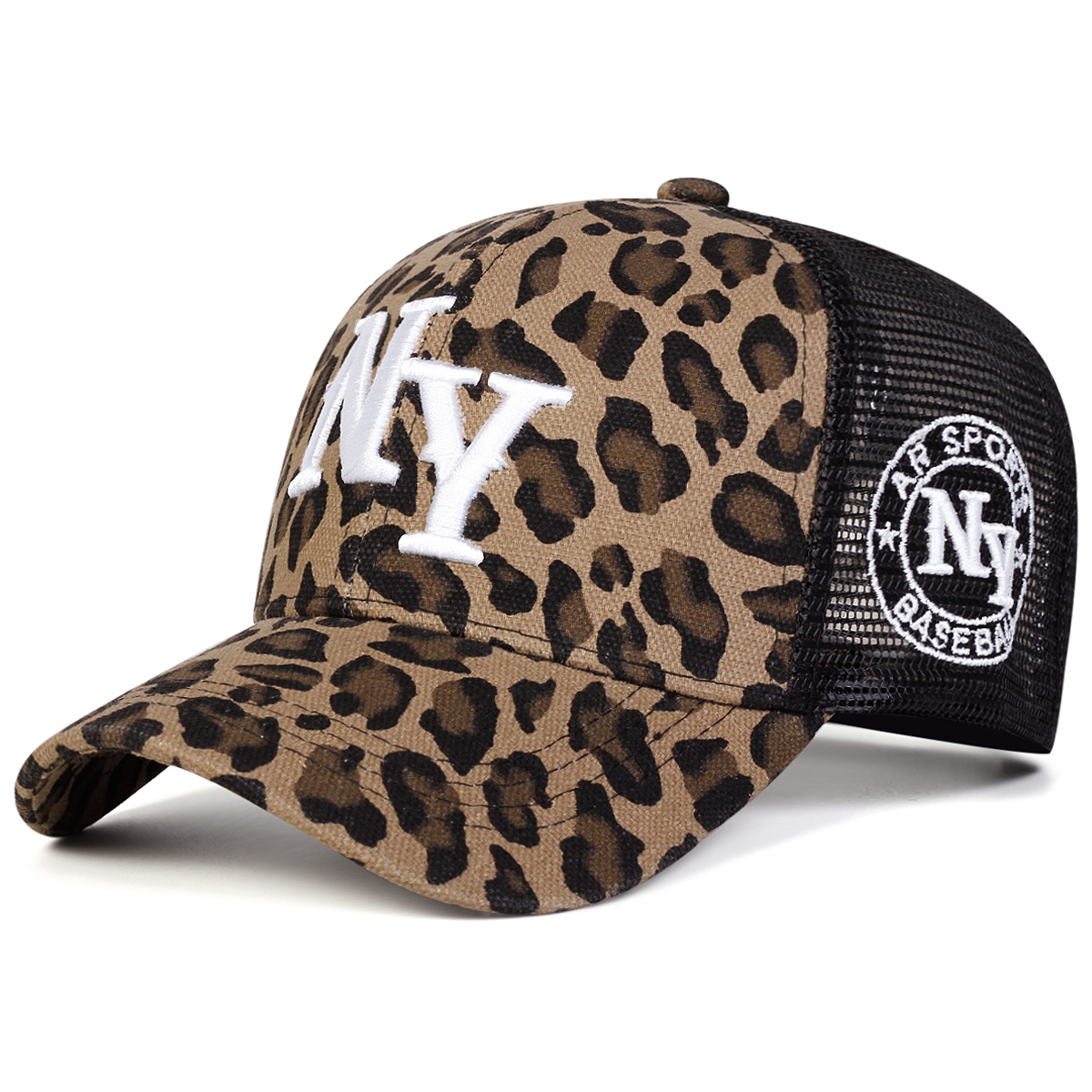 Image of Women's Ny Leopard Print Baseball Cap Outdoor Adjustable Fashion Casual Hat Suitable For Spring Summer Travel Beach Party
