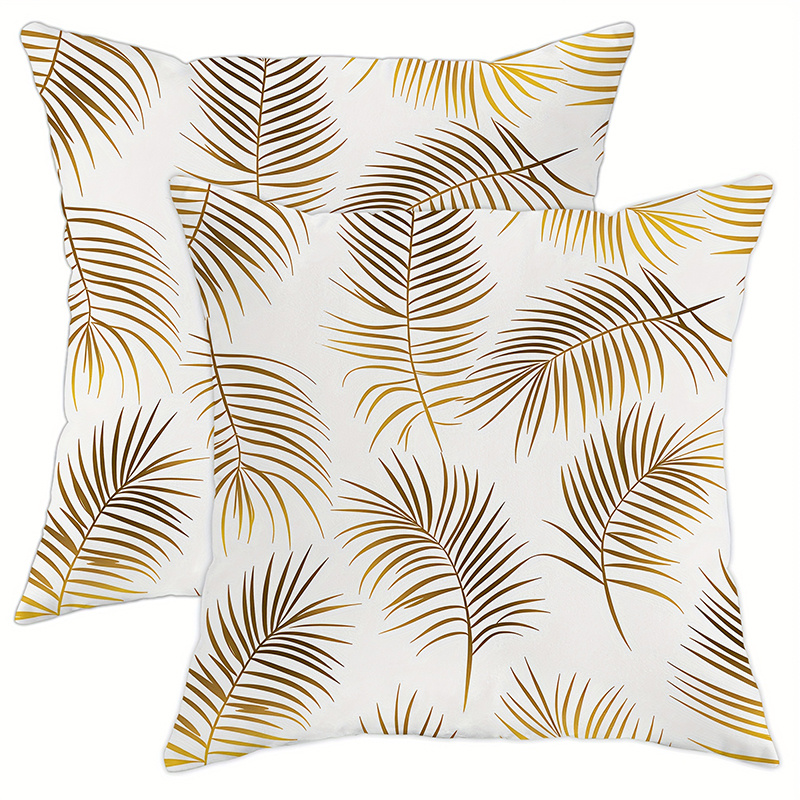 TEMU 2 housses de coussin à motif feuille de palmier doré, adaptées pour canapés, salons, chambres, coussins de siège, décoration intérieure, cadeaux