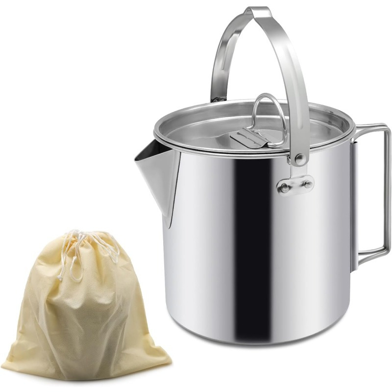 1  2   40 58 ounces outdoor kettle collapsible hanging portable camping kettle stainless steel teapot with lid for outdoor picnics and camping