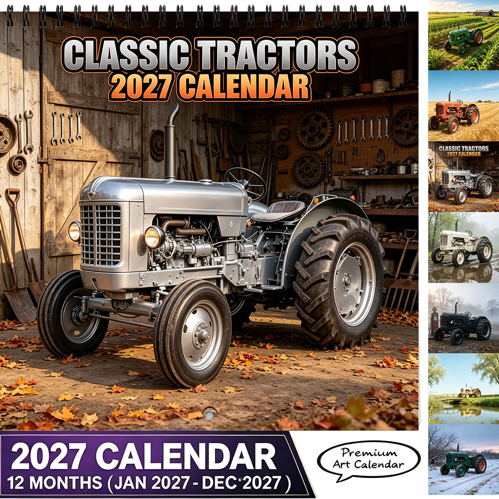 TEMU 2027 Tractor-themed Wall Calendar - 8.3x8.3 Inch Monthly Hanging Planner Suitable For Home Office Farmhouse Decor, Dated Monthly Calendar Gift