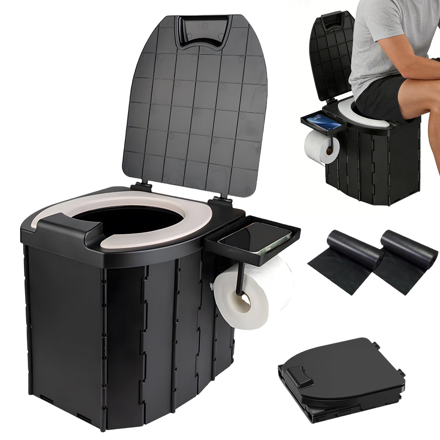 Image of 1pc 5l Upholstered Car Foldable Toilet, With A Load Of 204kg, Is An For Camping, Traveling Or Outdoor Activities.