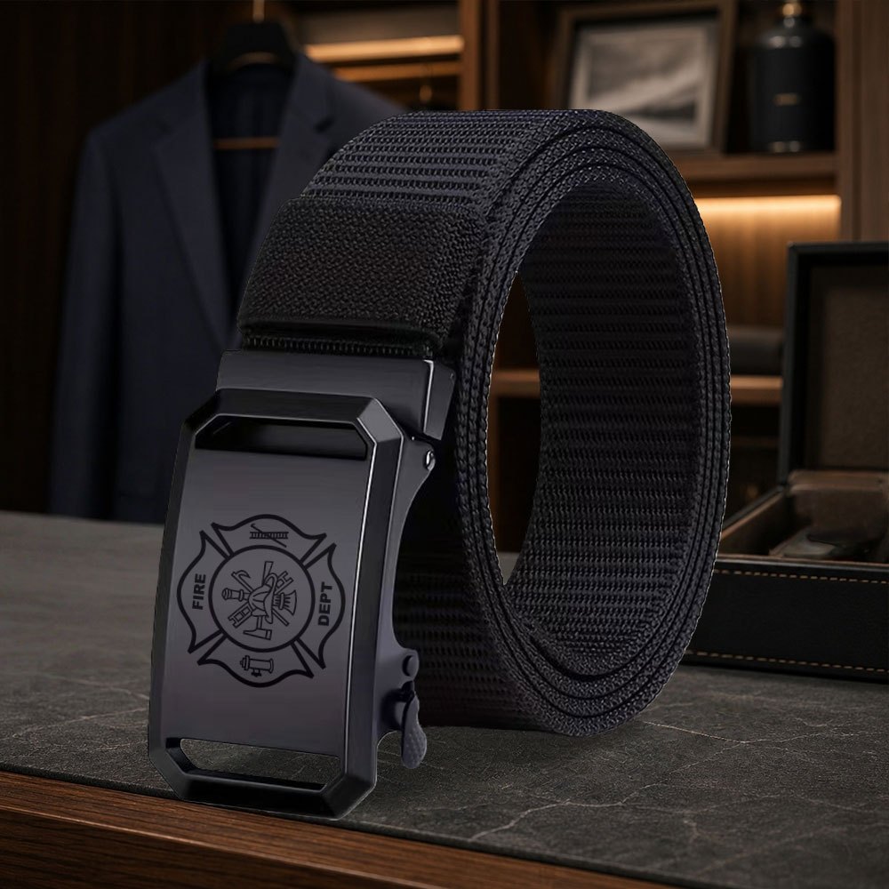 TEMU Men's Firefighter Badge Belt With - Adjustable Emblem Belt Suitable For Daily Wear, Business & Gifts (father's Day, Valentine's) - Durable Belt