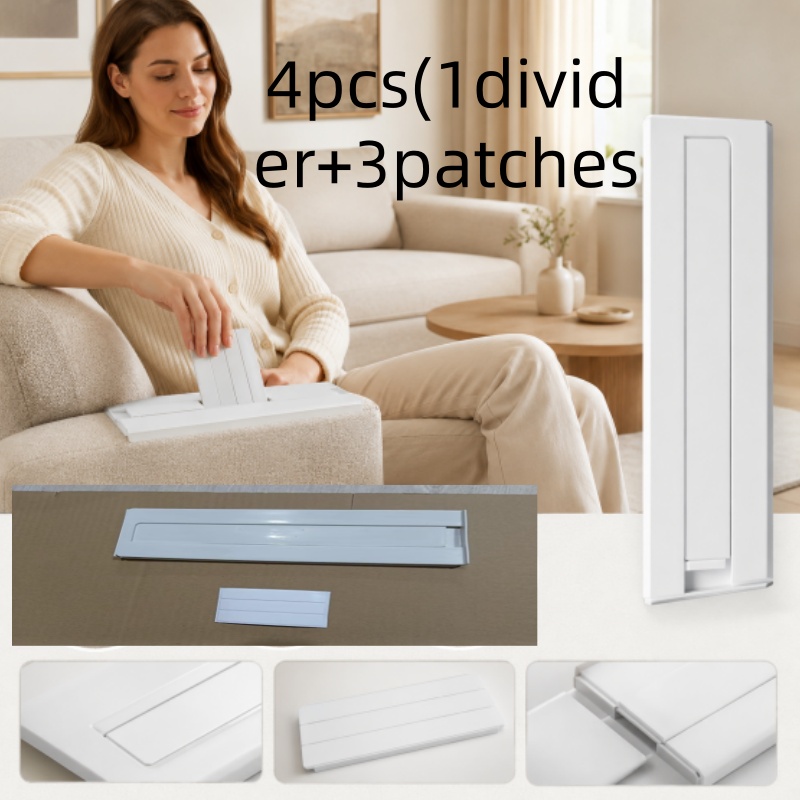 4pcs1divider+3patches) White Adjustable Drawer Divider Set With Plastic Dividers, Suitable For Kitchen Tableware/socks/underwear/desk Drawer Storage