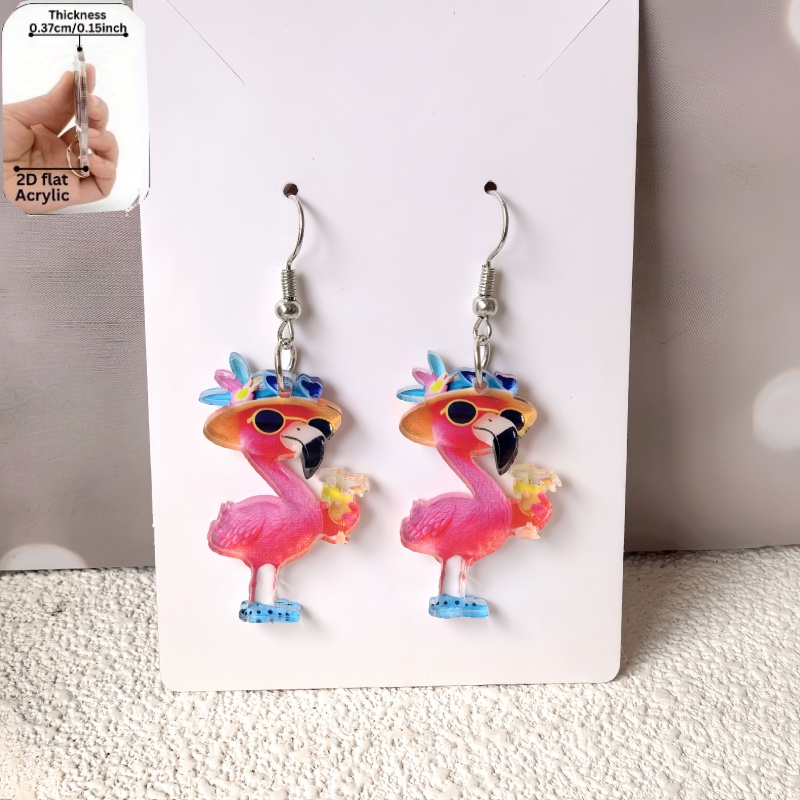 TEMU 2d Flat Fun Cute Earrings, Creative Glasses Flamingo Earrings, Mother's Day Dangling Earrings, Women's Tassel Earrings, Party Gifts For Women,