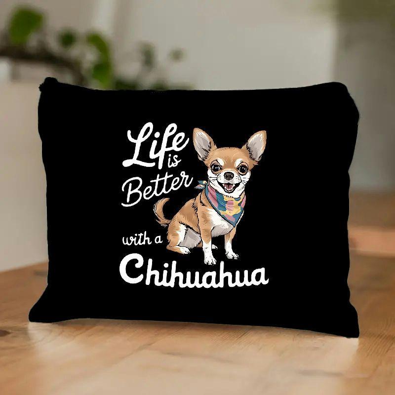 

Chihuahua Dog Print Cosmetic Bag, Casual Polyester Makeup Pouch With Zipper Closure, Lightweight Travel Toiletry Organizer, Hand Washable, Non-waterproof - Lz24122707, Small Cosmetic Bag