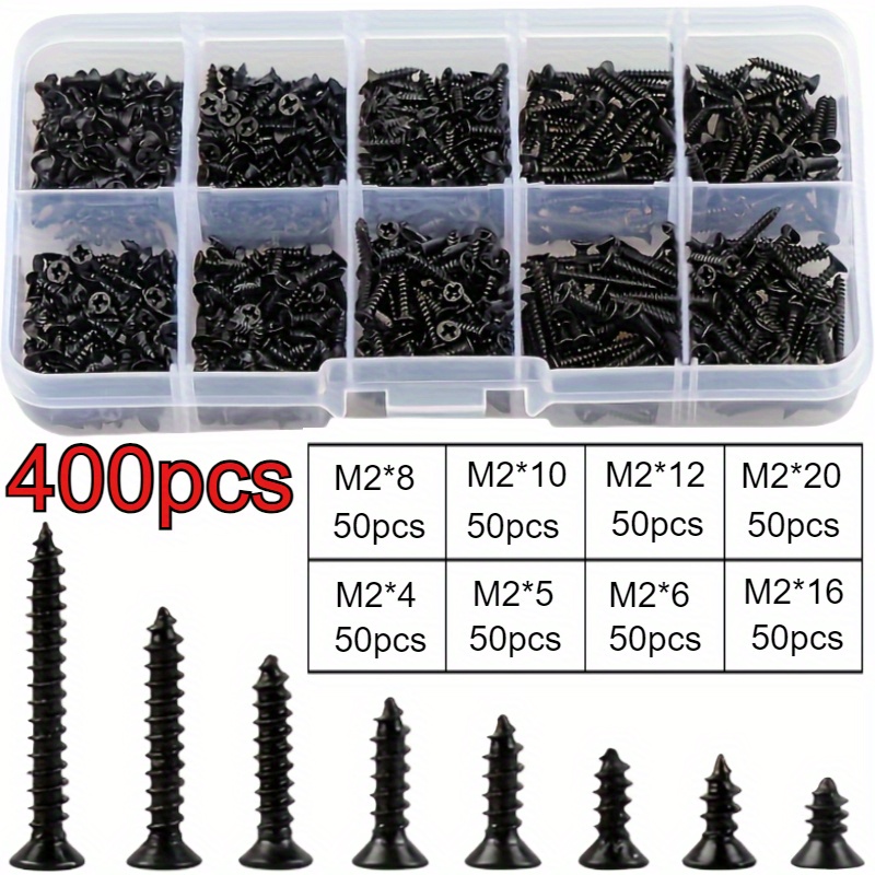 400/800 Self-tapping Screw Wood Screw Kit, M2 Cross-disk Head Plate Screw, Self-tapping Screw Mix Kit, Including M2 Size Screws