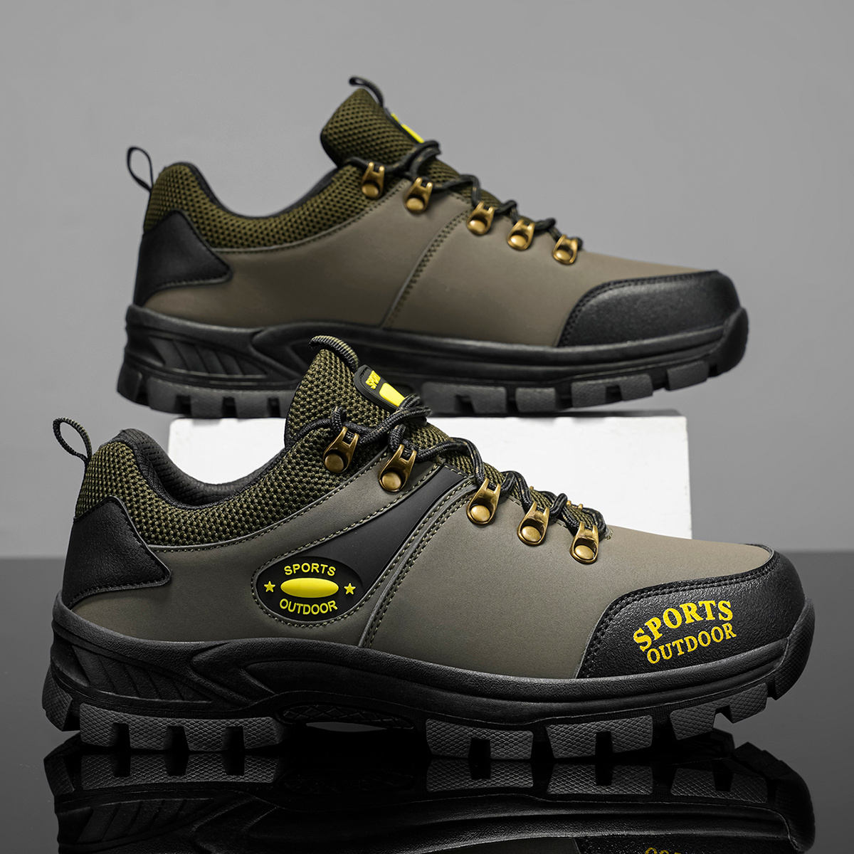 Image of Men's Outdoor Hiking Shoes With Breathable Mesh Upper. Durable Fabric Rain, Reinforced Protects Against . Ideal For Hiking, Camping, And Wet Weather