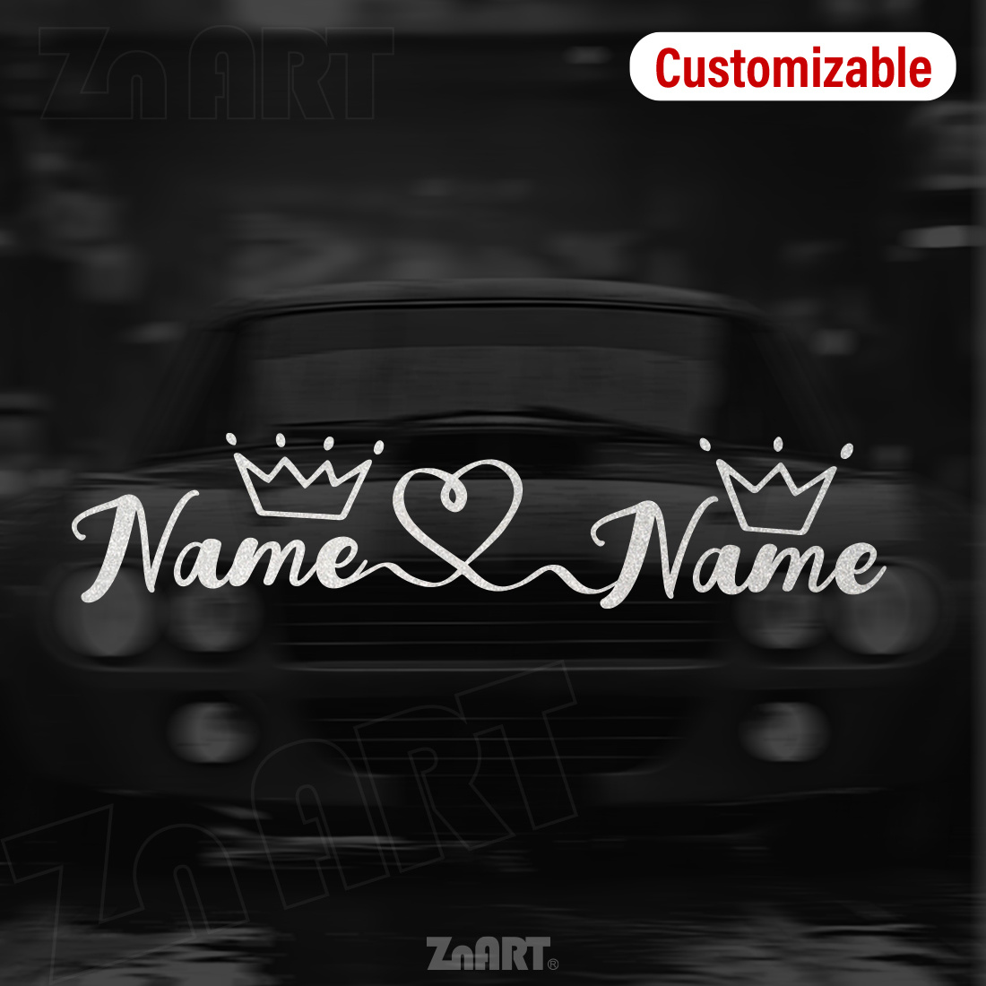 TEMU 1pc Custom Name Heart Crown Reflective Vinyl Sticker, Decal For Car, Suv, Van, Notebook, Window Glass, Skateboard, Hides Scratches, To Paste
